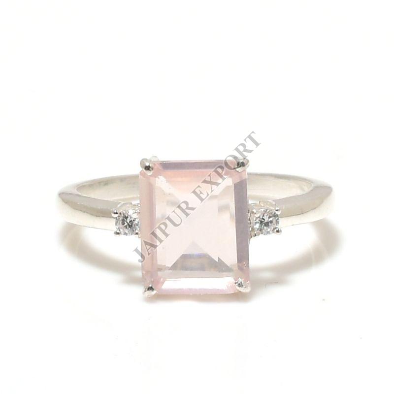 Sterling Silver Rose Quartz Gemstone Radiant Ring