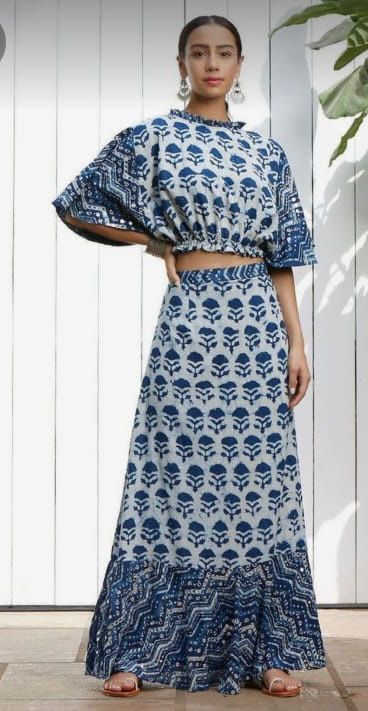 Cotton Indigo Top Skirt Set, Gender : Female