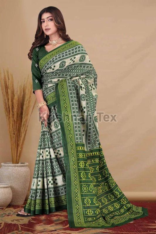 Ladies Cotton Printed Sarees, Speciality : Easy Wash, Dry Cleaning, Anti-Wrinkle, Shrink-Resistant