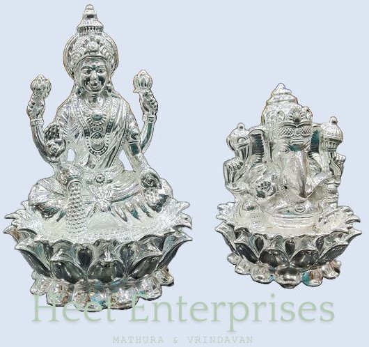 Silver Plated Laxmi Ganesh Statue For Shop, Office, Home