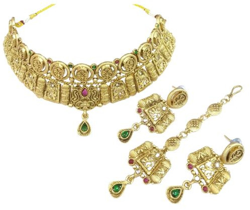 Gold Plated Rff204nklc1strgld Brass Necklace Set, Packaging Type : Plastic Box