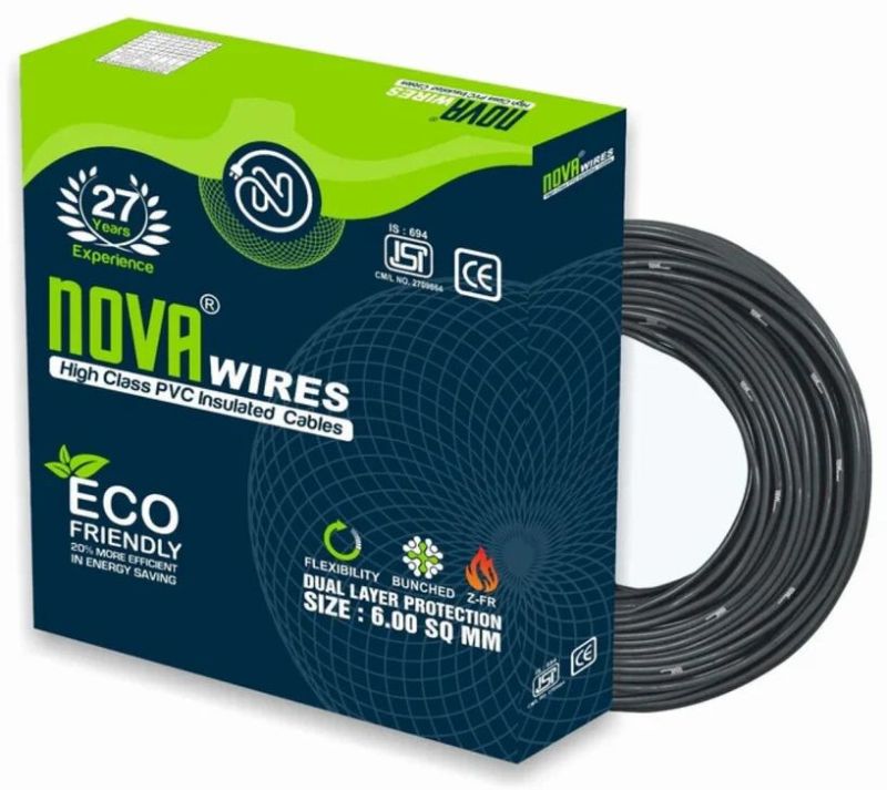 6 Sq Mm Nova Wires Black High Class PVC Insulated Cables