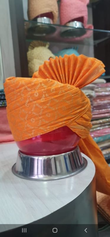 PC Cotton Designer Printed Orange Turban, Gender : Male