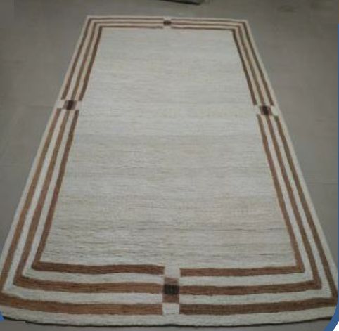 Off White and Brown Rectangular Jute Rug