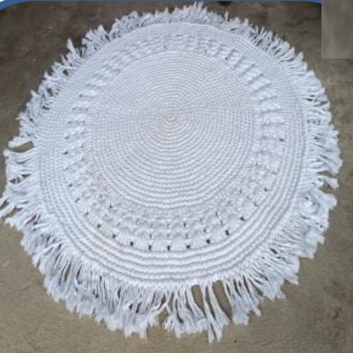 Round White Cotton Rug for Living Room