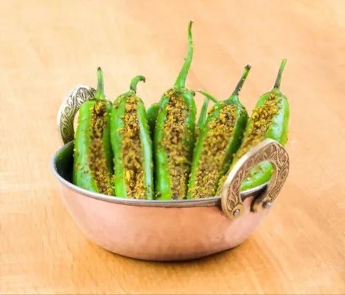 Stuffed Green Chilli Pickle for Human Consumption