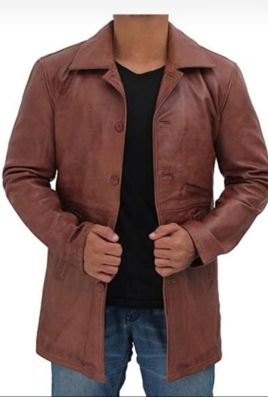 Plain Mens Brown Leather Coat