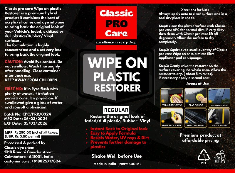 classic pro care plastic Restorer for Vinyl, Rubber & Plastics