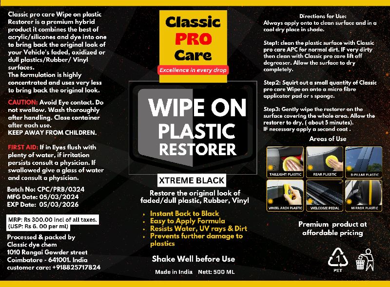 classic pro care Vinyl Rubber & Plastic Restorer ( Extreme black)