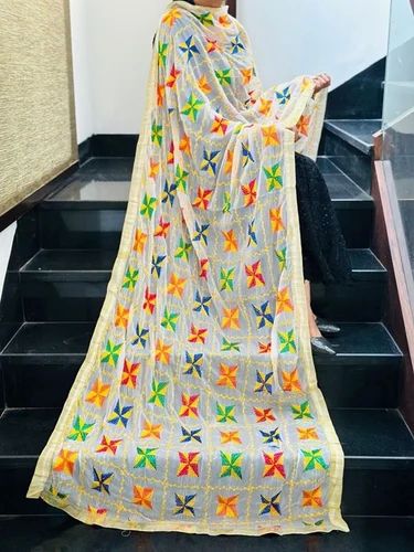 Zardosi Work Chiffon Phulkari Dupatta