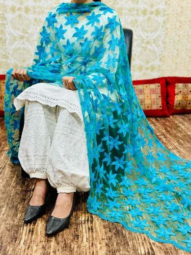 Cotton Chikan Kurta Afghani Salwar with Net Dupatta