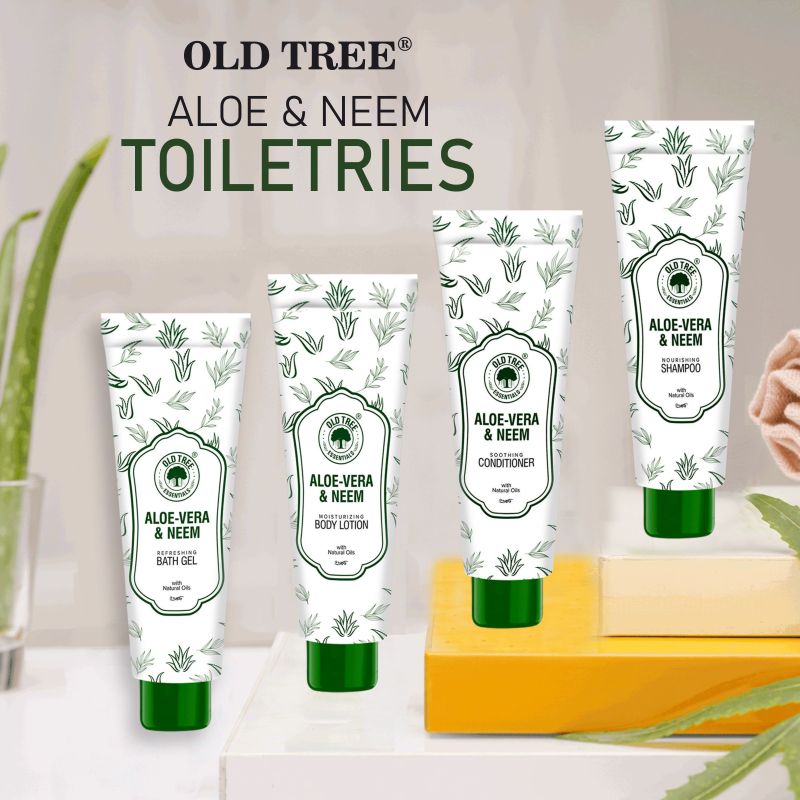 Old Tree hotel guest toiletries tubes for Banquets