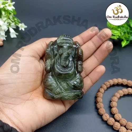 Polished Carved Labrodorite Ganesh Statue for Religious Purpose