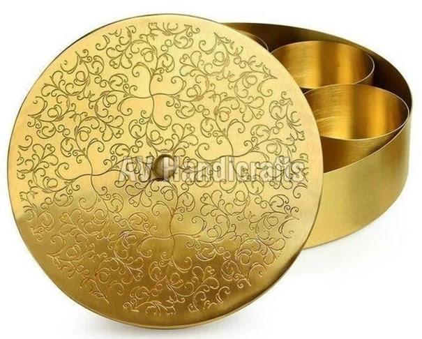 Round Brass Spice Box