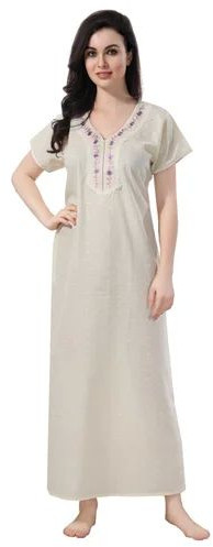 Embroidered Cotton Nightgown, Sleeve Type : Half Sleeve