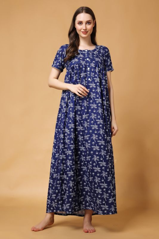 Printed Pure Cotton Night Gown, Sleeve Type : Half Sleeve