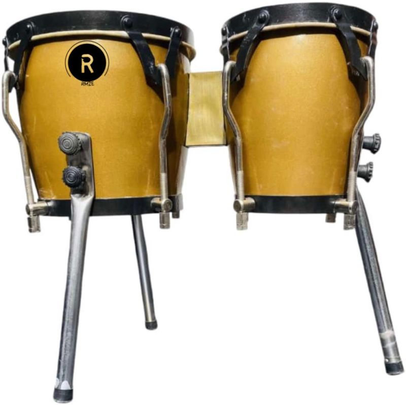Rmze RDBS-244 Percussion Yellow Wooden Bongo Drum Set With Stand