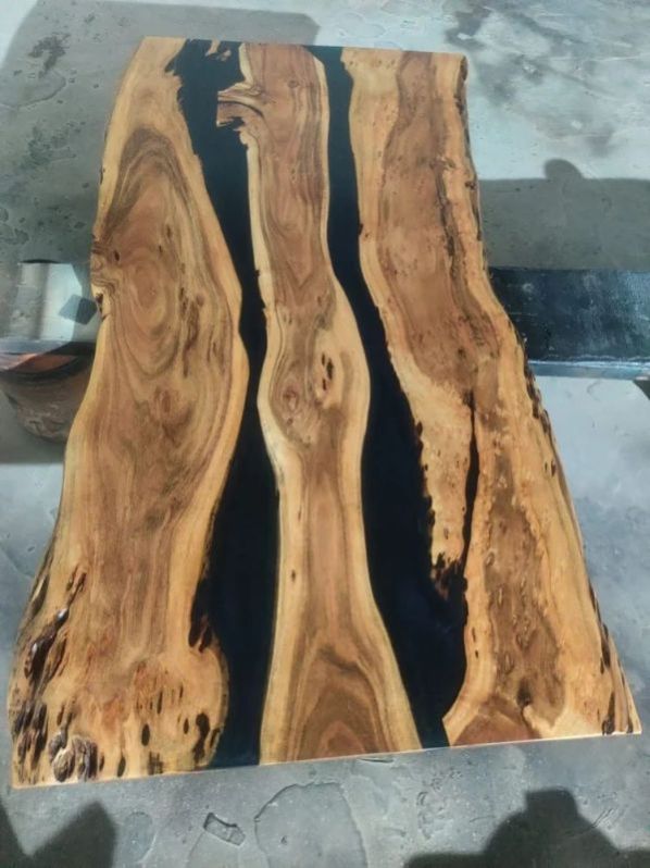 Teak Wood Rectangular Black Epoxy Resin Table Top