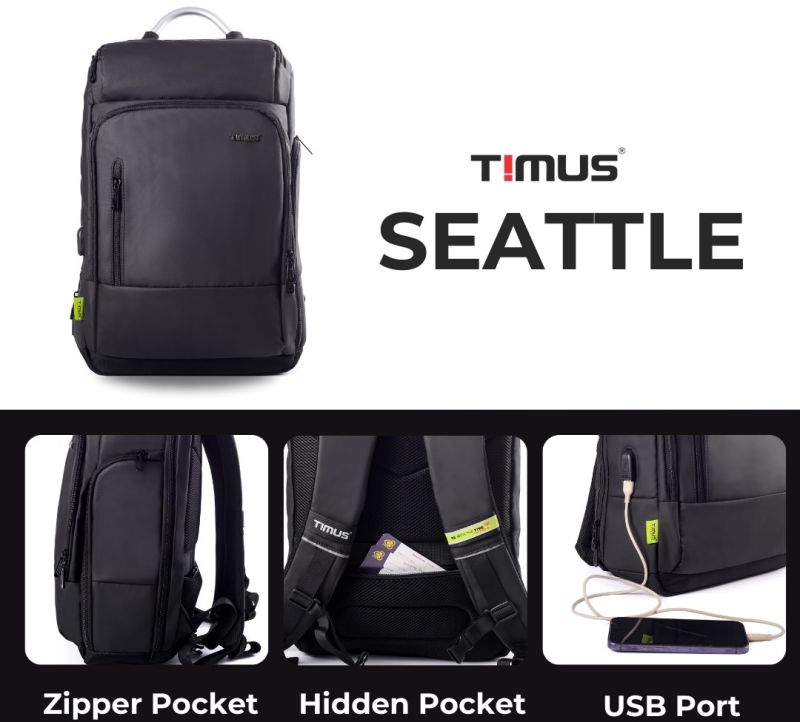 Timus 24 Litres Seattle Smart Tech Water Repellent Anti-Theft 15.6 Inch Laptop Backpack