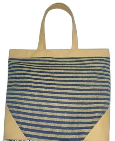 Striped Jute Canvas Shopping Bag, Handle Type : Loop Handle