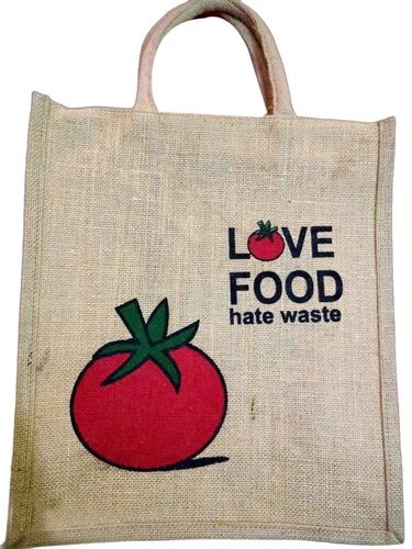 Printed Jute Food Shopping Bag, Handle Type : Loop Handle