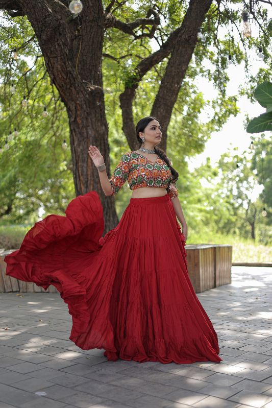 AF5101 Ladies Red Full Stitched Lehenga Choli