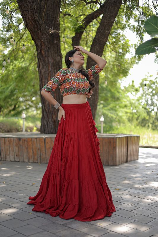 AF5101 Ladies Red Full Stitched Lehenga Choli