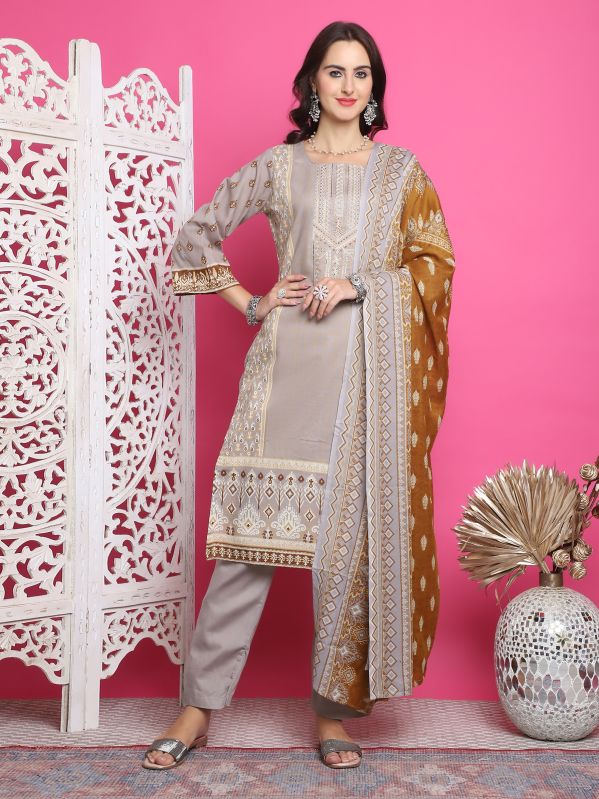 AF5106 Ladies Grey Salwar Kurta Dress Material