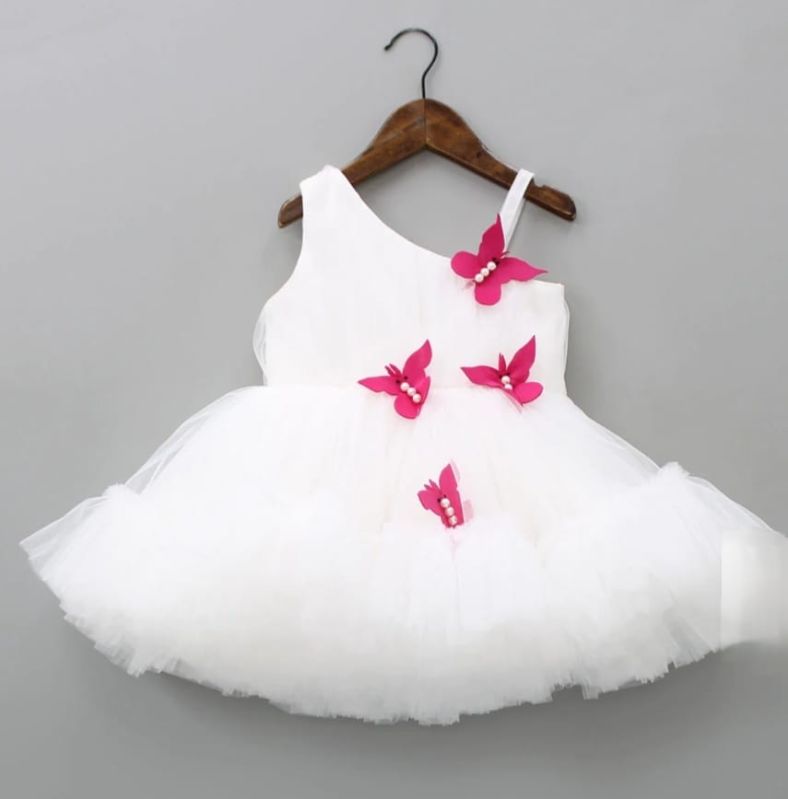 Girls White Party Wear Frock, Packaging Type : Poly Bag