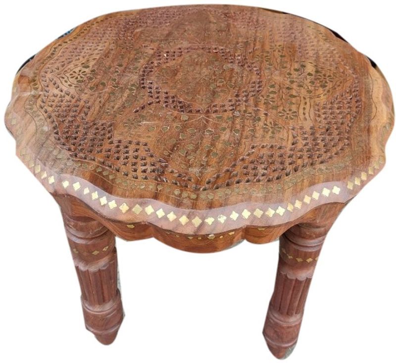 Polished Fancy Wooden Side Stool for Home Decor