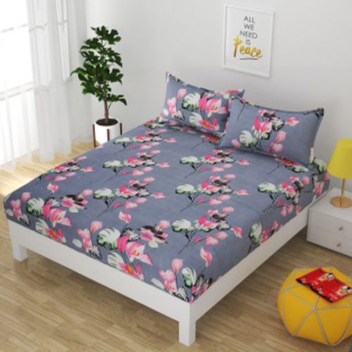 3D Gold Floral Printed Double Bed Sheet