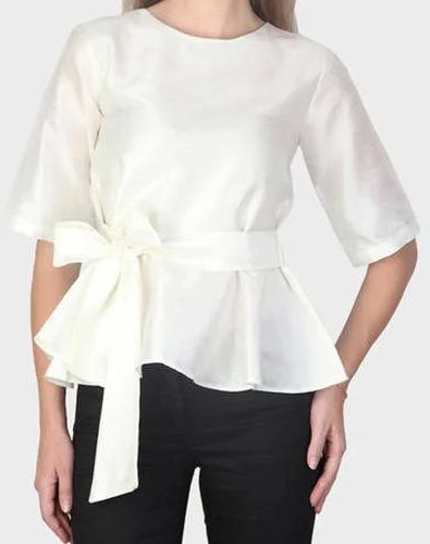 Plain Ladies Casual Silk Top, Sleeve Type : Half Sleeves