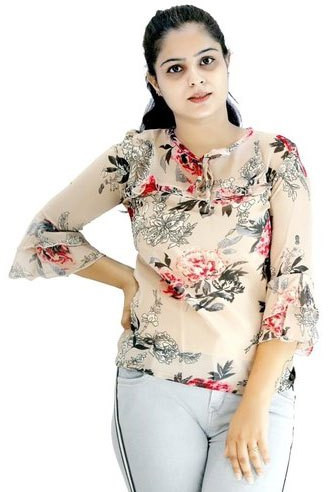 Ladies Printed Georgette Top, Sleeve Type : Half Sleeves