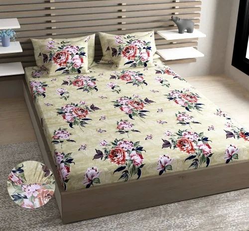 Cotton Floral Print Fitted Bed Sheet