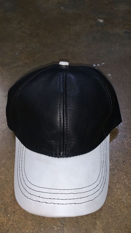 Mens Black & White Leather Cap