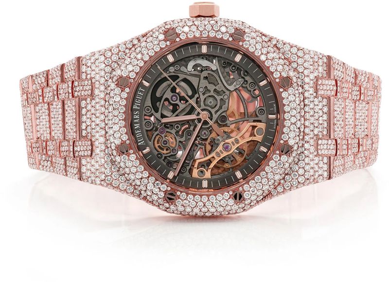 Audemars Piguet Royal Oak Skeleton Iced Out Diamond Watch with Rose Color and Full Diamond Bezel 2 at Rs 85000 in Surat