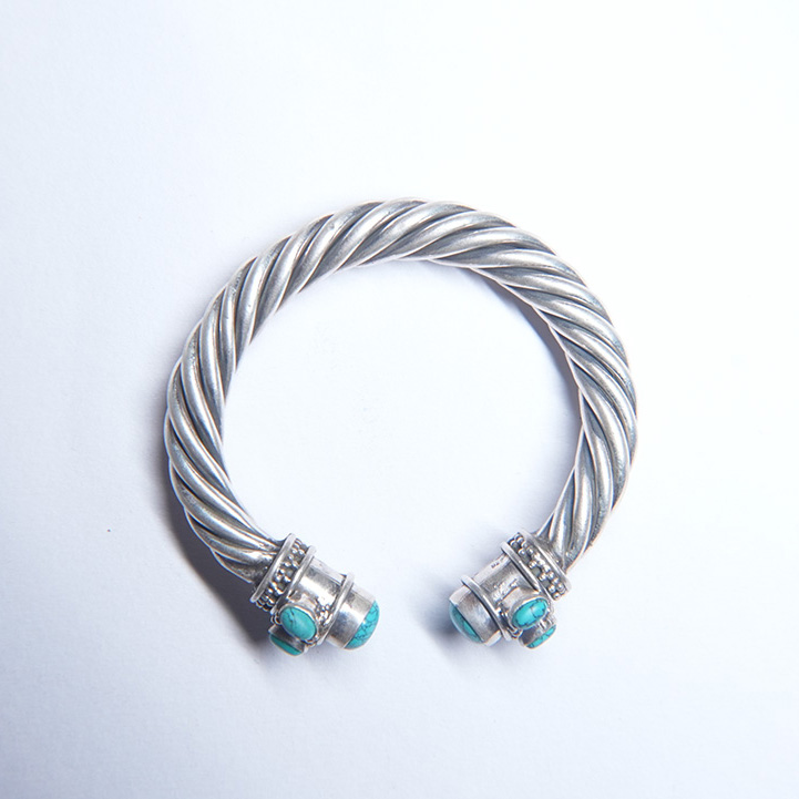 Radiant Turquoise Twisted Silver Bangle