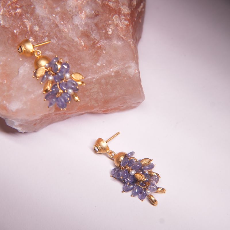 Designer Floral Beaded Gold Earrings