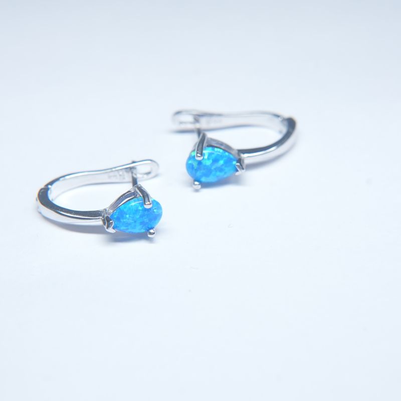 Elegant Blue Gemstone Silver Huggie Earrings