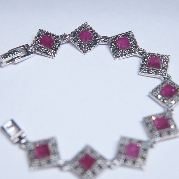 Antique Silver Loose Bracelet With Ruby Accents