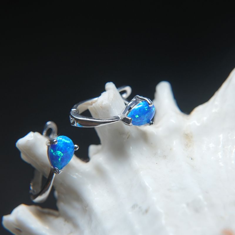 Elegant Blue Gemstone Silver Huggie Earrings