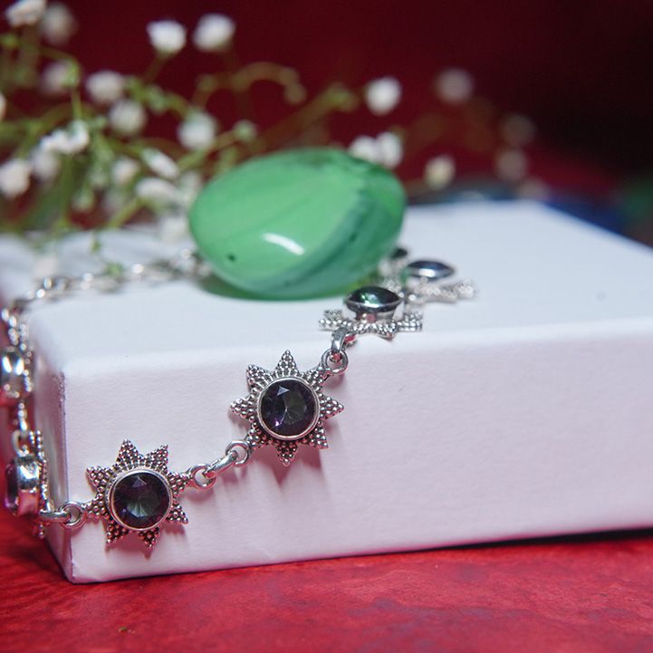 Nakshi Work Loose Bracelet With Rainbow Stone