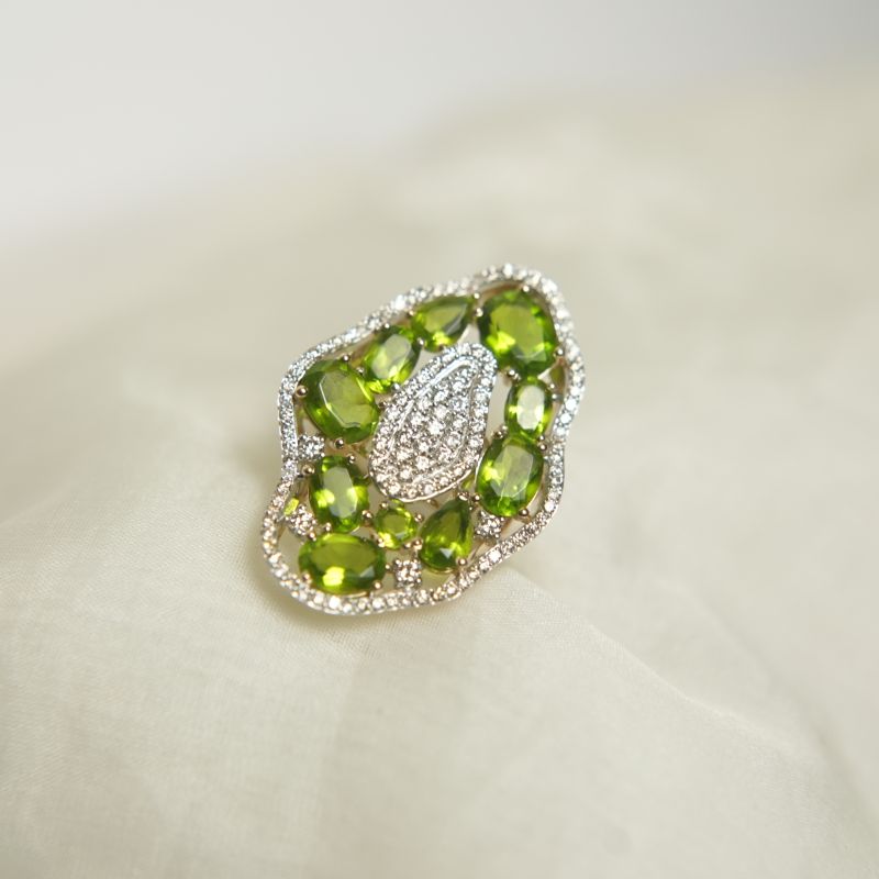 Peridot and Diamond Cluster Ring