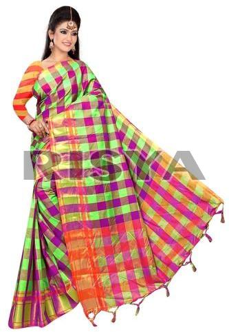 Checked Handloom Cotton Saree