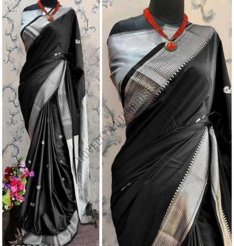 Black & Silver Cotton Silk Saree