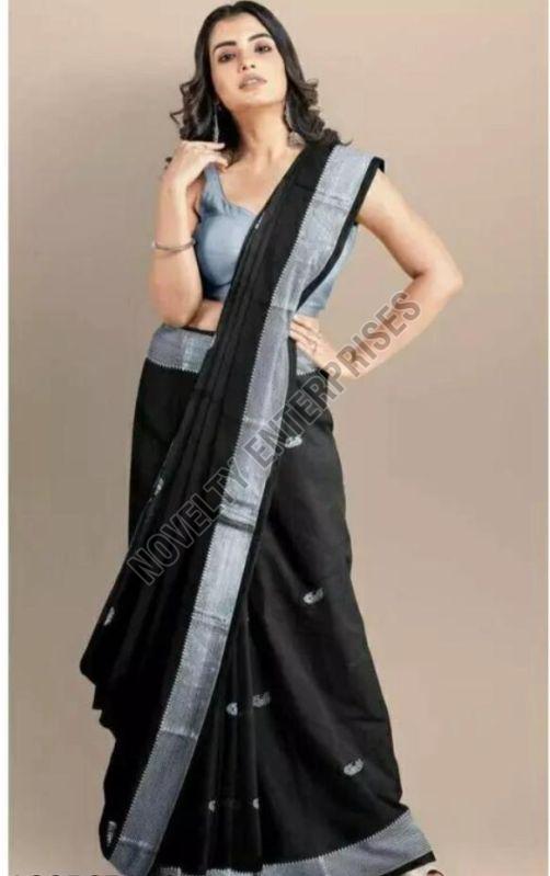 Black & Silver Cotton Silk Saree