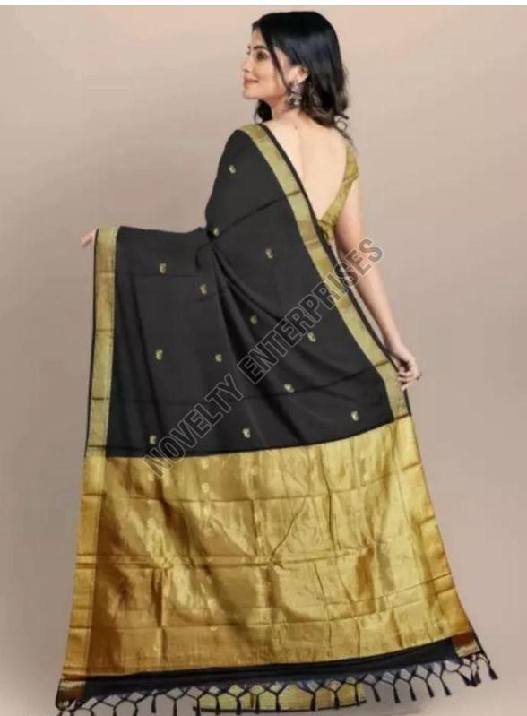 Black & Golden Cotton Silk Saree