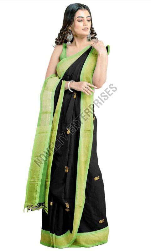 Black & Green Cotton Silk Saree