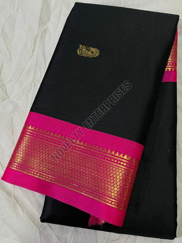 Black & Pink Cotton Silk Saree