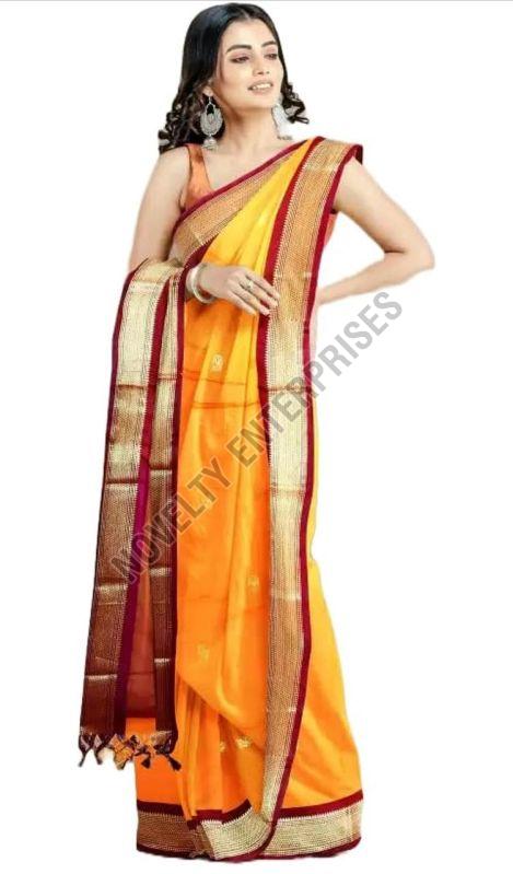 Yellow & Maroon Cotton Silk Saree